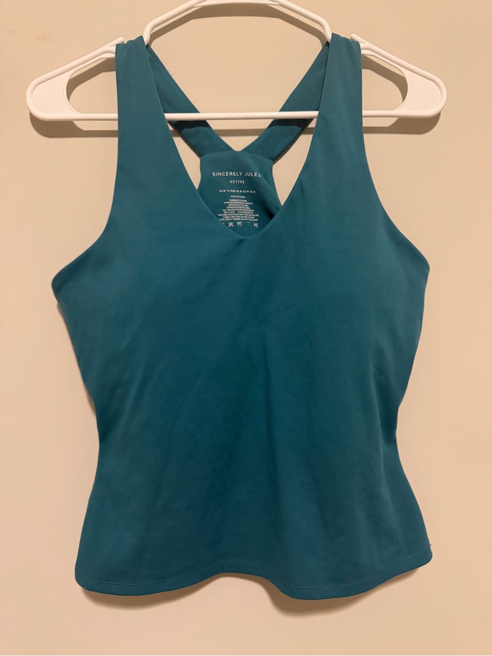 Sincerely Jules Teal Cross-Back Active Tank with Built in Shelf Bra/Padded